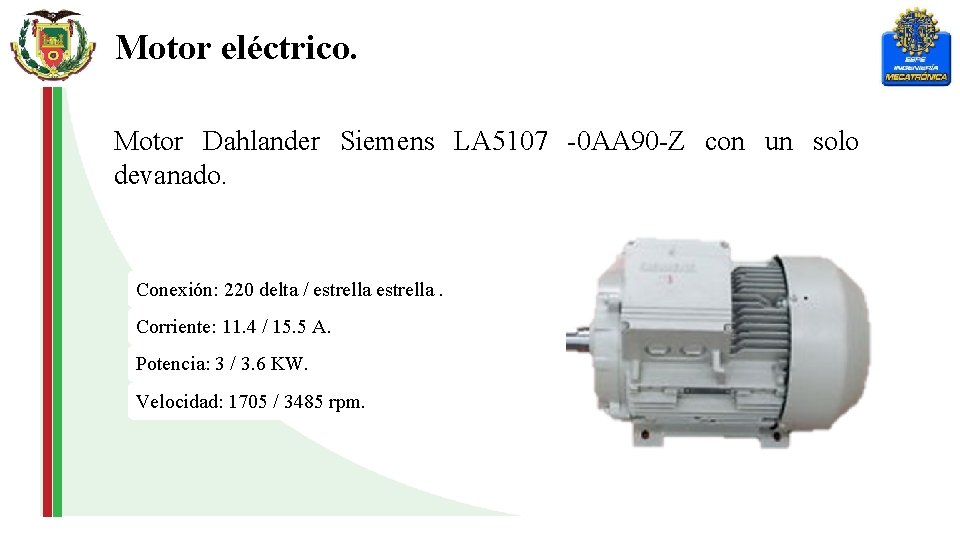 Motor eléctrico. Motor Dahlander Siemens LA 5107 -0 AA 90 -Z con un solo