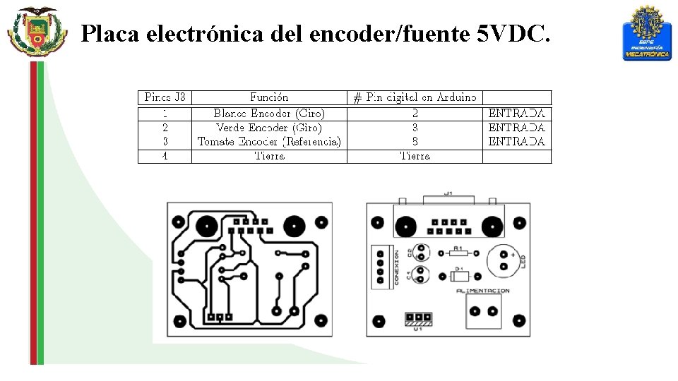 Placa electrónica del encoder/fuente 5 VDC. 