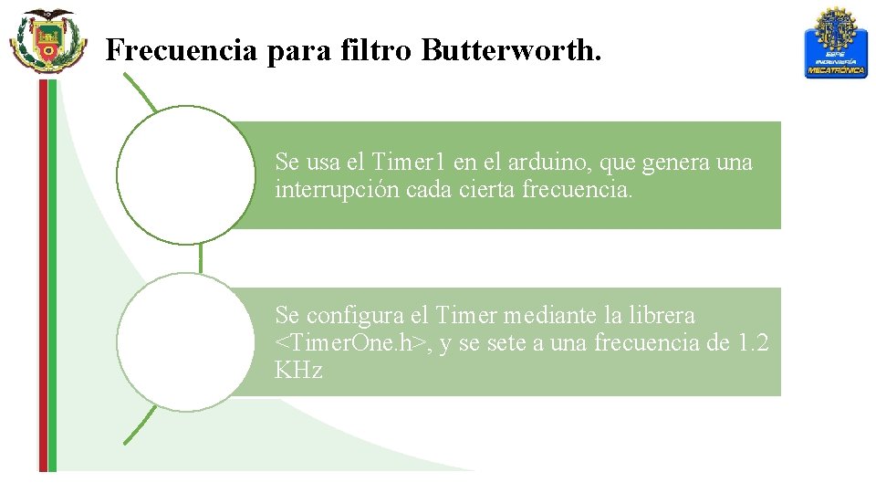 Frecuencia para filtro Butterworth. Se usa el Timer 1 en el arduino, que genera