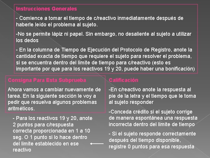 Instrucciones Generales - Comience a tomar el tiempo de c/reactivo inmediatamente después de haberle