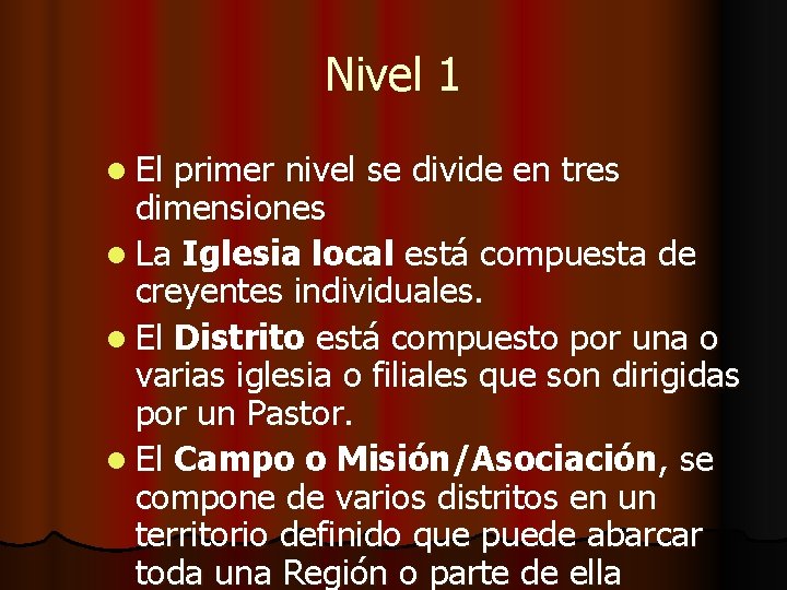 Nivel 1 l El primer nivel se divide en tres dimensiones l La Iglesia