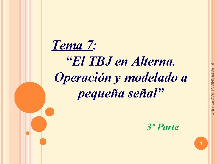 ELECTRONICA I- FACET- UNT Tema 7: “El TBJ en Alterna. Operación y modelado a