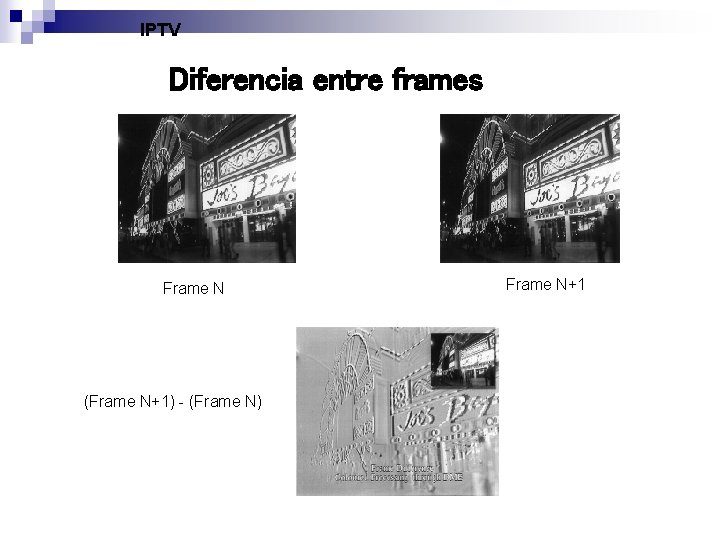 IPTV Diferencia entre frames Frame N (Frame N+1) - (Frame N) Frame N+1 