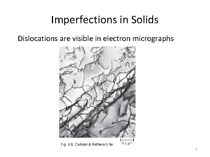 Imperfections in Solids Dislocations are visible in electron micrographs Fig. 4. 6, Callister &