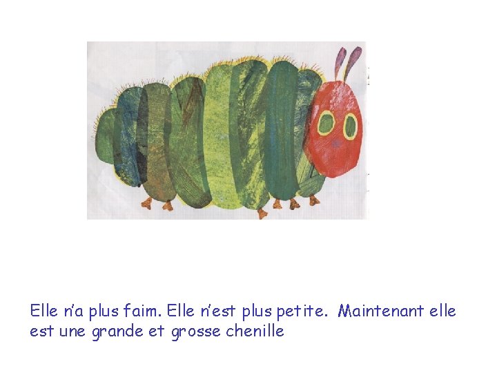 She wasn’t hungry any more. Now she was a big, fat caterpillar. Elle n’a