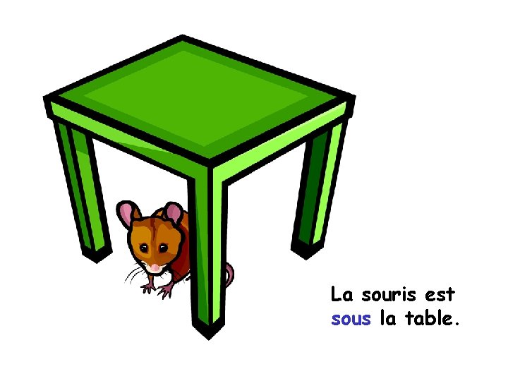 La souris est sous la table. 