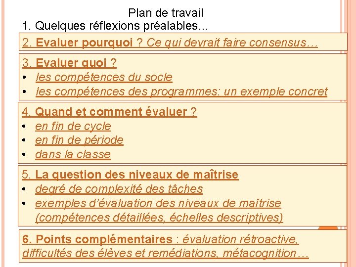 Plan de travail 1. Quelques réflexions préalables… 2. Evaluer pourquoi ? Ce qui devrait