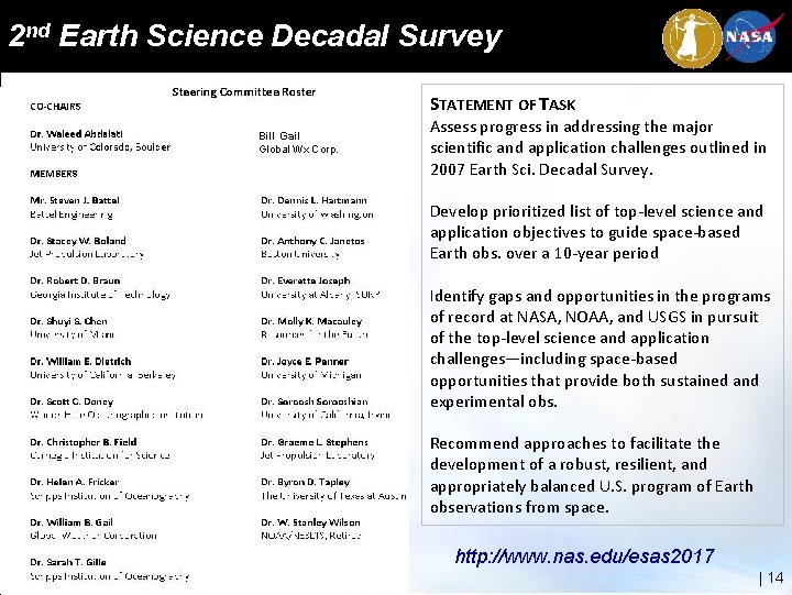 2 nd Earth Science Decadal Survey STATEMENT OF TASK Bill Gail Global Wx Corp.