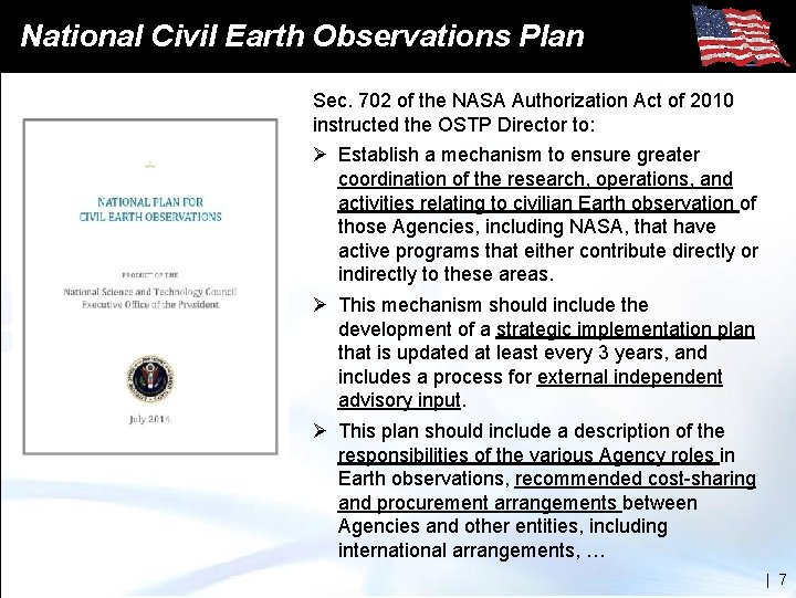 National Civil Earth Observations Plan Sec. 702 of the NASA Authorization Act of 2010