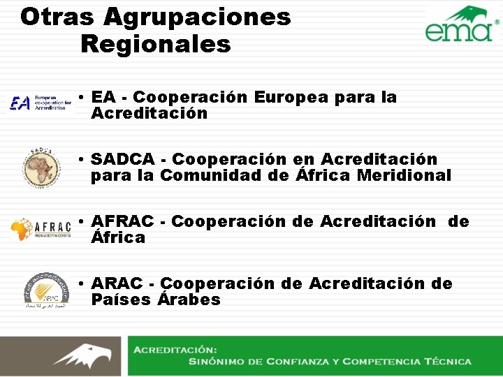 Otras Agrupaciones Regionales • EA - Cooperación Europea para la Acreditación • SADCA - Otras Agrupaciones Regionales • EA - Cooperación Europea para la Acreditación • SADCA -