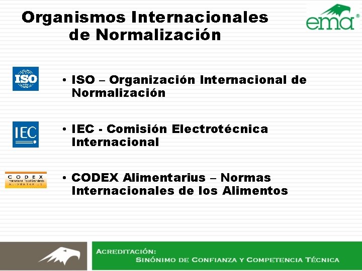 Organismos Internacionales de Normalización • ISO – Organización Internacional de Normalización • IEC - Organismos Internacionales de Normalización • ISO – Organización Internacional de Normalización • IEC -