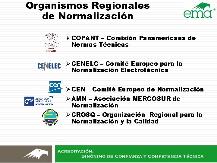Organismos Regionales de Normalización Ø COPANT – Comisión Panamericana de Normas Técnicas Ø CENELC Organismos Regionales de Normalización Ø COPANT – Comisión Panamericana de Normas Técnicas Ø CENELC
