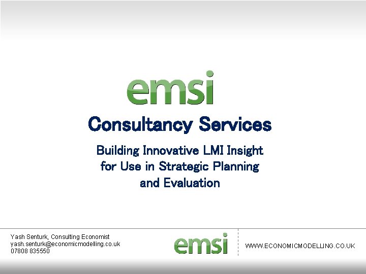 Consultancy Services Building Innovative LMI Insight for Use in Strategic Planning and Evaluation Yash