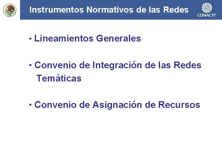 Instrumentos Normativos de las Redes • Lineamientos Generales • Convenio de Integración de las