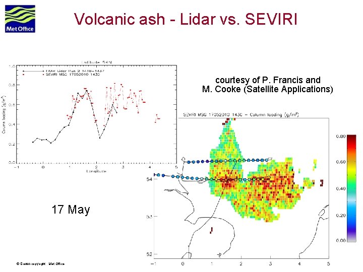 Volcanic ash - Lidar vs. SEVIRI courtesy of P. Francis and M. Cooke (Satellite