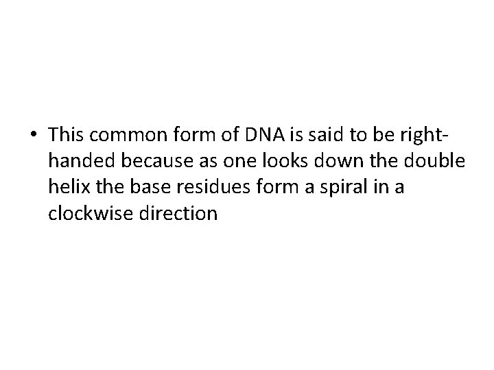  • This common form of DNA is said to be righthanded because as