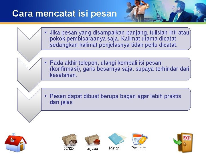 Cara mencatat isi pesan • Jika pesan yang disampaikan panjang, tulislah inti atau pokok