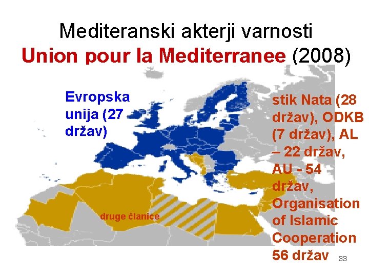 Mediteranski akterji varnosti Union pour la Mediterranee (2008) Evropska unija (27 držav) druge članice