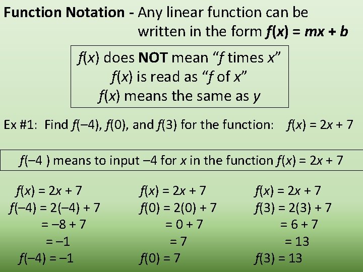 Function Notation - Any linear function can be written in the form f(x) =