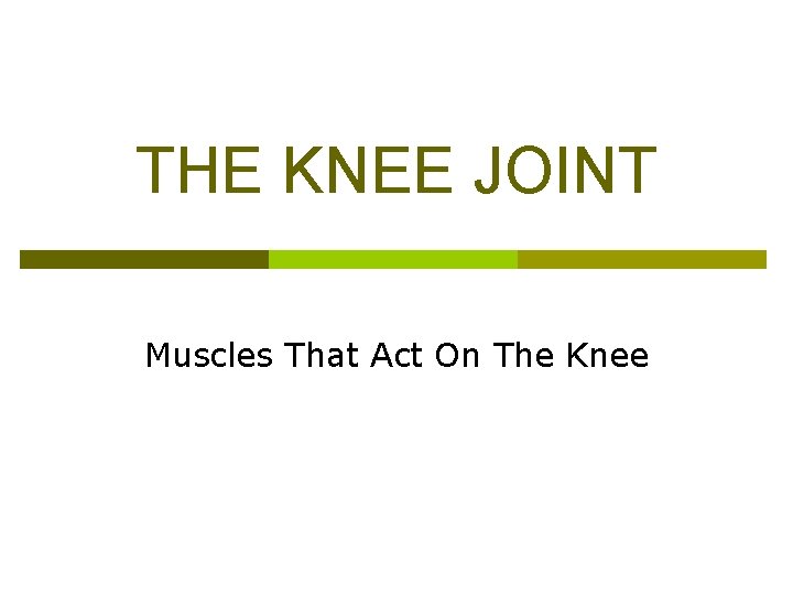 THE KNEE JOINT Muscles That Act On The Knee 