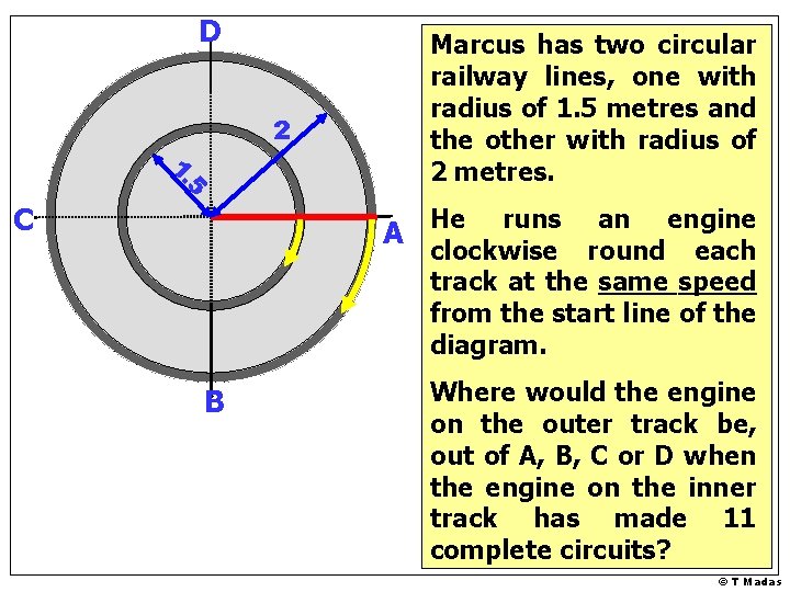 D 2 1. 5 C Marcus has two circular railway lines, one with radius