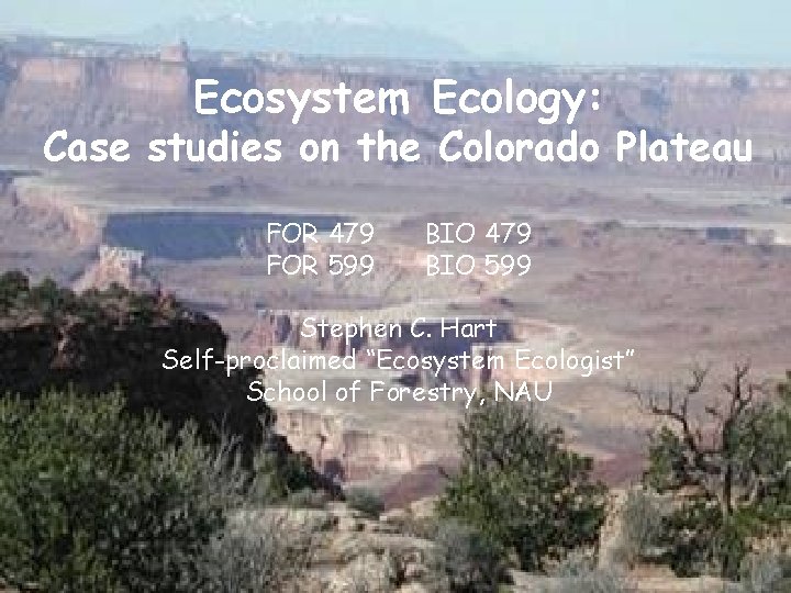 Ecosystem Ecology: Case studies on the Colorado Plateau FOR 479 FOR 599 BIO 479