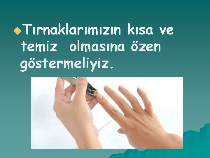 u. Tırnaklarımızın kısa ve temiz olmasına özen göstermeliyiz. 