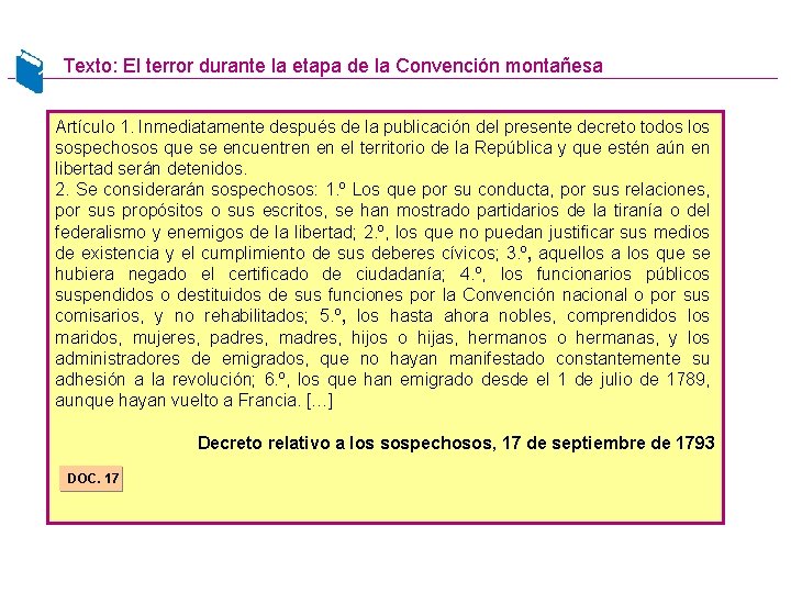 Texto: El terror durante la etapa de la Convención montañesa Artículo 1. Inmediatamente después