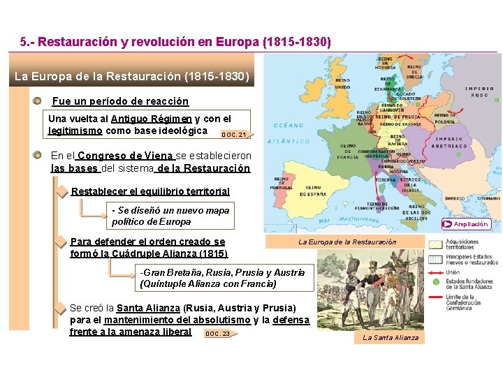 5. - Restauración y revolución en Europa (1815 -1830) La Europa de la Restauración