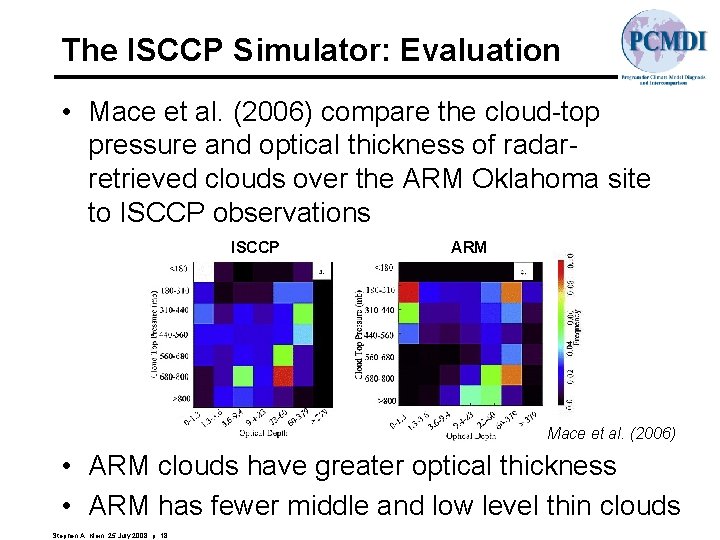 The ISCCP Simulator: Evaluation • Mace et al. (2006) compare the cloud-top pressure and