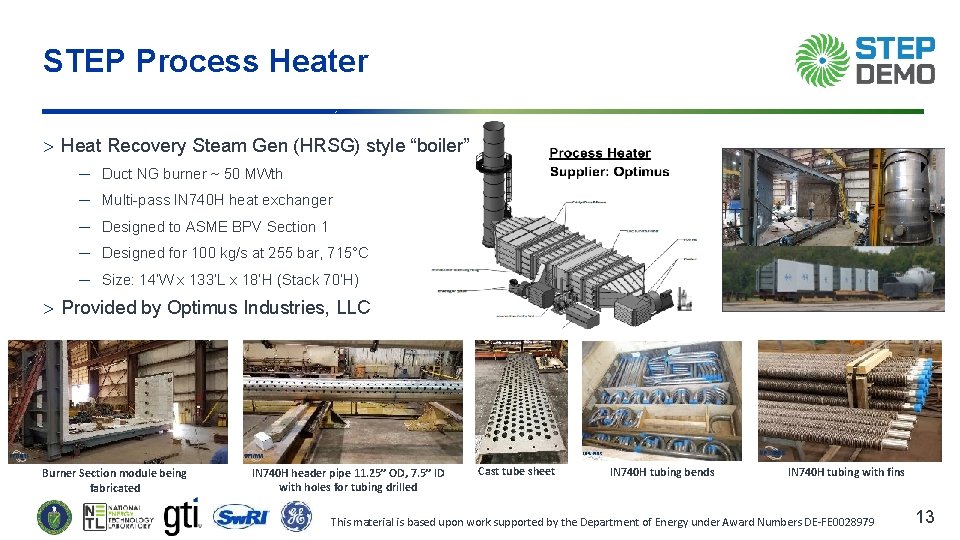 STEP Process Heater Heat Recovery Steam Gen (HRSG) style “boiler” ─ Duct NG burner