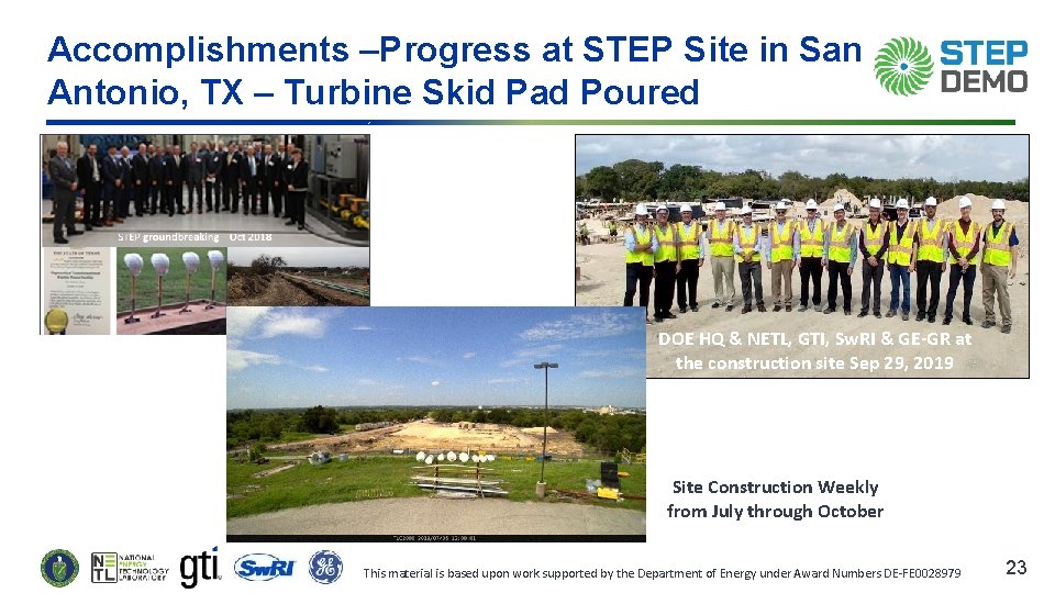 Accomplishments –Progress at STEP Site in San Antonio, TX – Turbine Skid Pad Poured