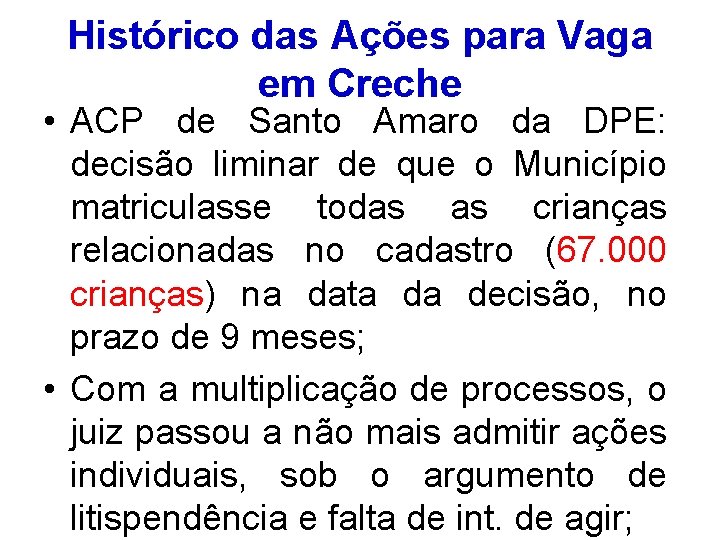 Histórico das Ações para Vaga em Creche • ACP de Santo Amaro da DPE: