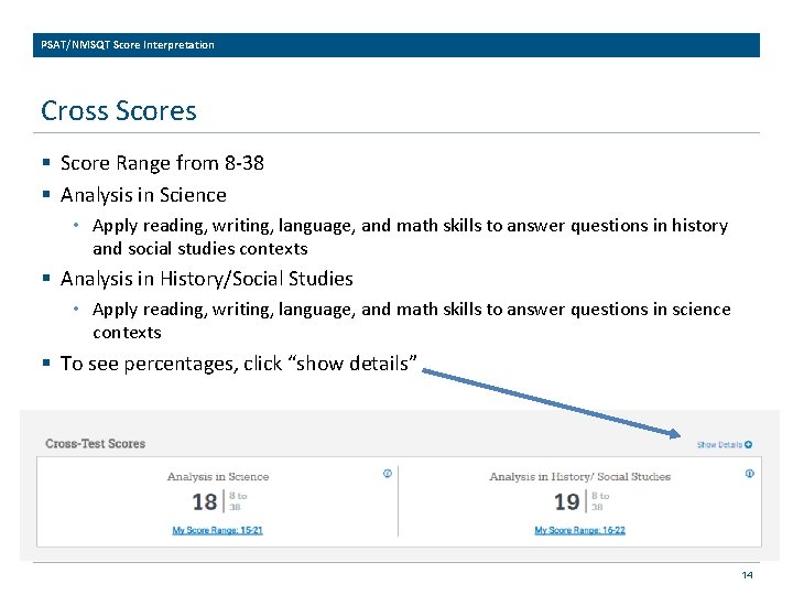 PSAT/NMSQT Score Interpretation Cross Scores § Score Range from 8 -38 § Analysis in