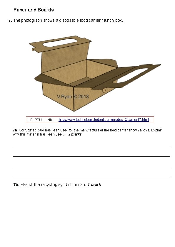 Paper and Boards 7. The photograph shows a disposable food carrier / lunch box.