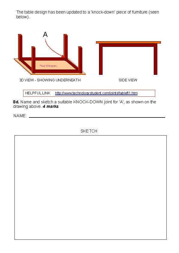 The table design has been updated to a ‘knock-down’ piece of furniture (seen below).