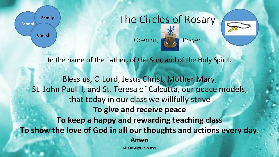 Family School Church The Circles of Rosary Opening Prayer In the name of the