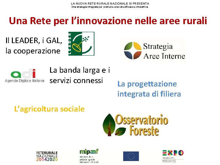 LA NUOVA RETE RURALE NAZIONALE SI PRESENTA Una strategia integrata per costruire una rete