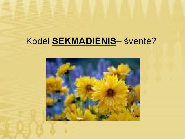 Kodėl SEKMADIENIS– šventė? 