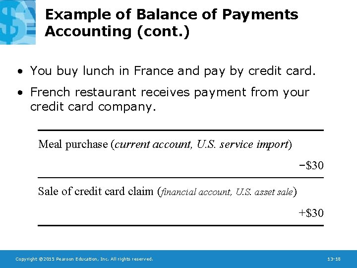 Example of Balance of Payments Accounting (cont. ) • You buy lunch in France
