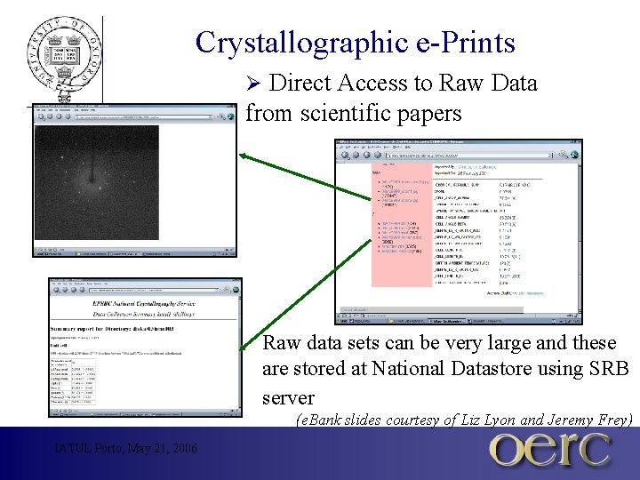 Crystallographic e-Prints Ø Direct Access to Raw Data from scientific papers Raw data sets