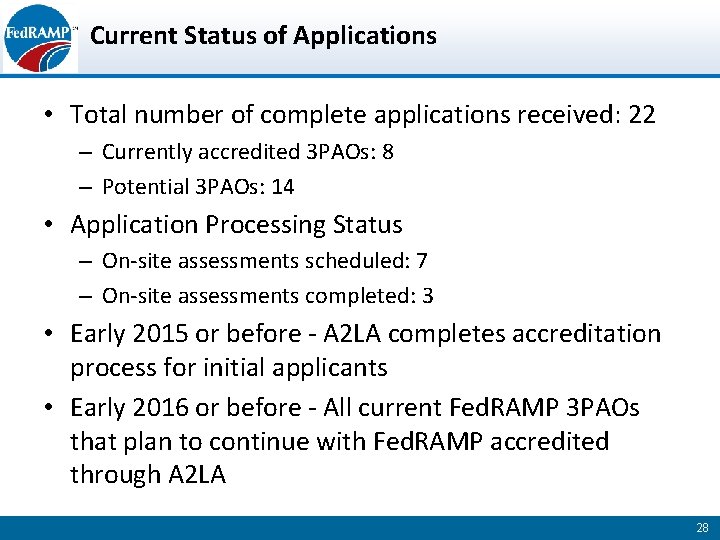 Current Status of Applications • Total number of complete applications received: 22 – Currently