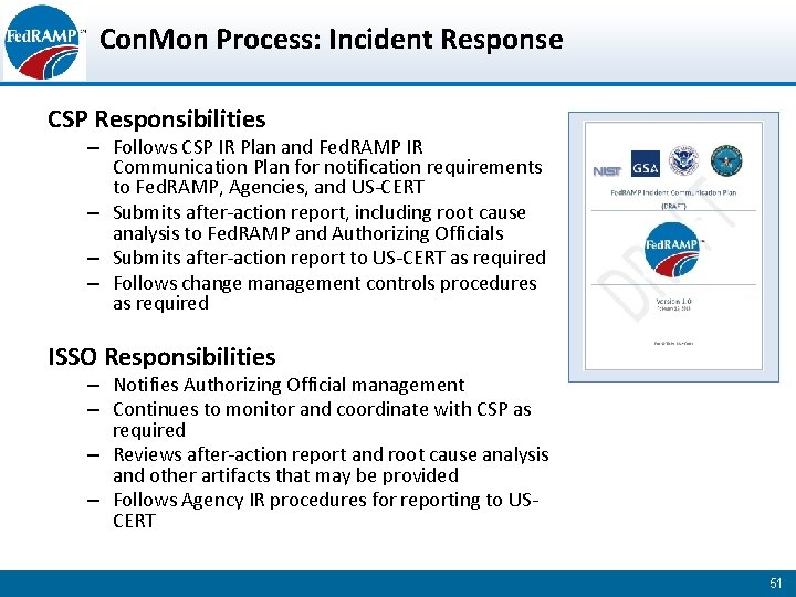 Con. Mon Process: Incident Response CSP Responsibilities – Follows CSP IR Plan and Fed.