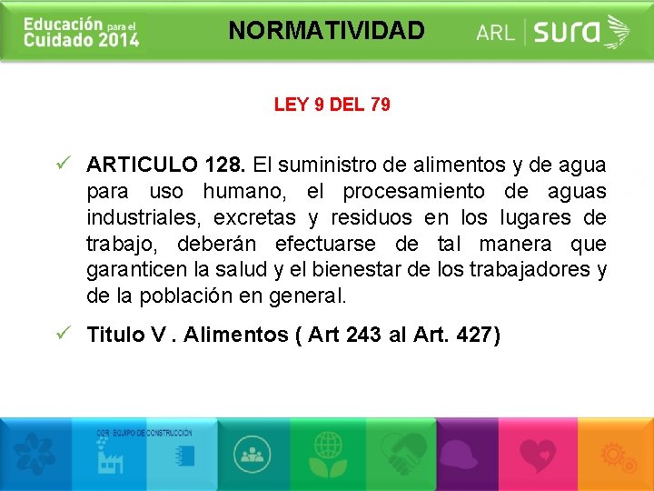 NORMATIVIDAD LEY 9 DEL 79 ü ARTICULO 128. El suministro de alimentos y de