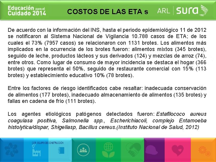 COSTOS DE LAS ETA s De acuerdo con la información del INS, hasta el