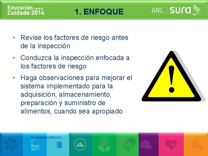 1. ENFOQUE • Revise los factores de riesgo antes de la inspección • Conduzca