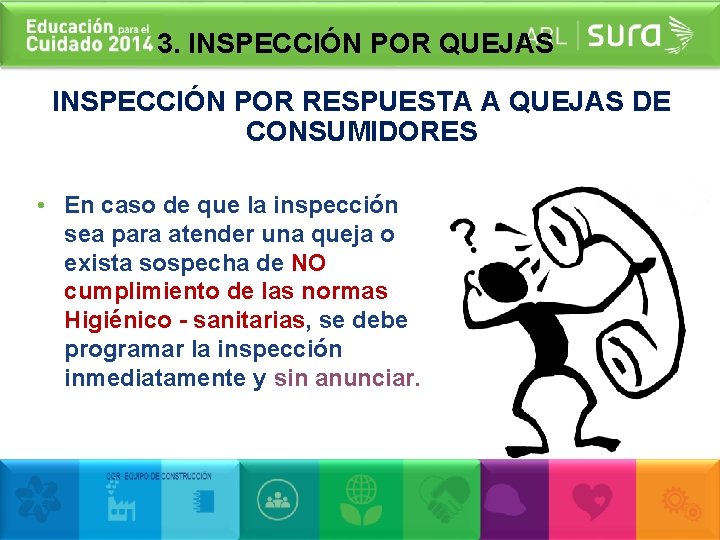 3. INSPECCIÓN POR QUEJAS INSPECCIÓN POR RESPUESTA A QUEJAS DE CONSUMIDORES • En caso