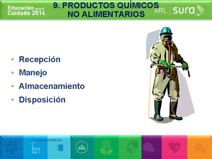 9. PRODUCTOS QUÍMICOS NO ALIMENTARIOS • Recepción • Manejo • Almacenamiento • Disposición 