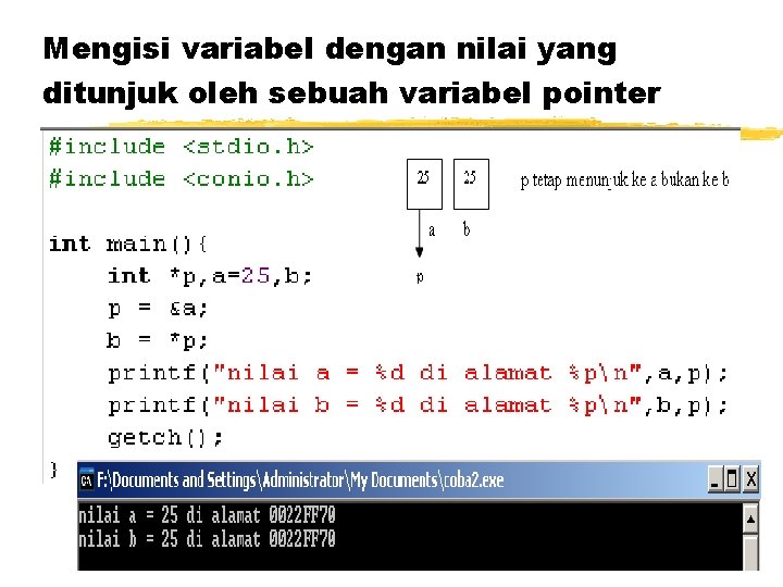 Mengisi variabel dengan nilai yang ditunjuk oleh sebuah variabel pointer 