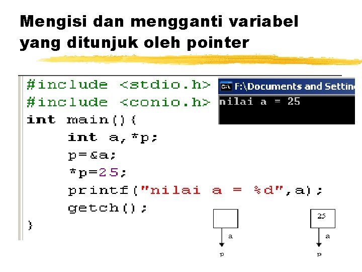 Mengisi dan mengganti variabel yang ditunjuk oleh pointer 